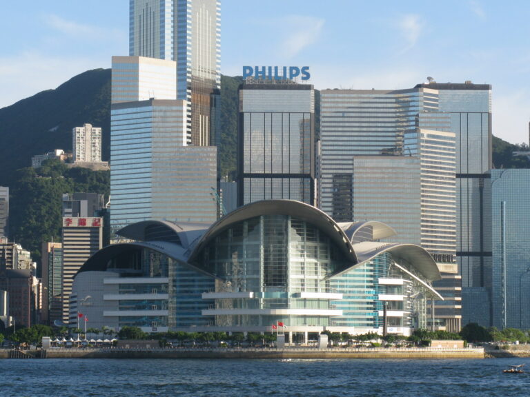 Hong Kong Convention and Exhibition Centre in Wan Chai, archival exterior photograph