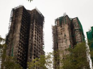 Wang Fuk Court buildings in Tai Po photographed after the November 2025 fire