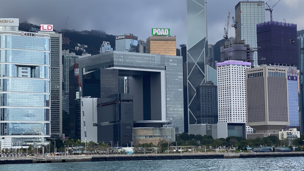 Hong Kong strategic firms: Central Government Offices and Legislative Council building at Tamar, photographed in 2023