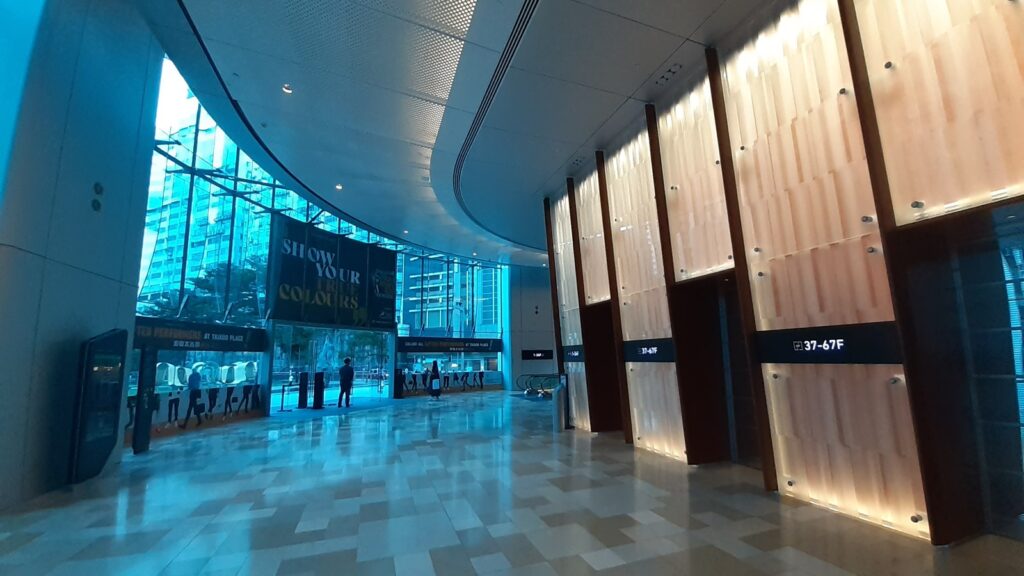 Lobby of One Island East, home to the regulator overseeing tokenized money market funds