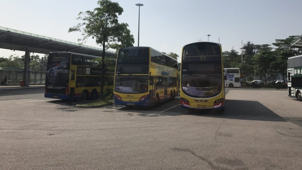 Buses at the Shenzhen Bay crossing terminal on the Hong Kong side