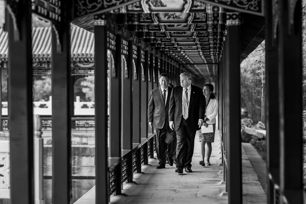 Donald Trump and Xi Jinping walking at Zhongnanhai in May 2026, ahead of the Shenzhen APEC summit