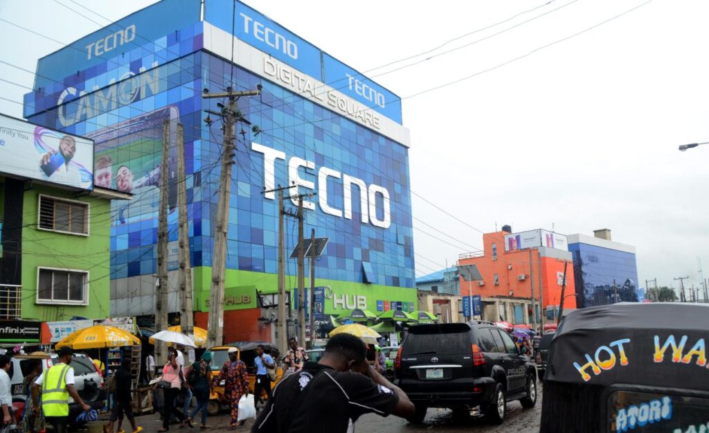 Shops and shoppers at Computer Village, the phone and electronics market in Ikeja, Lagos